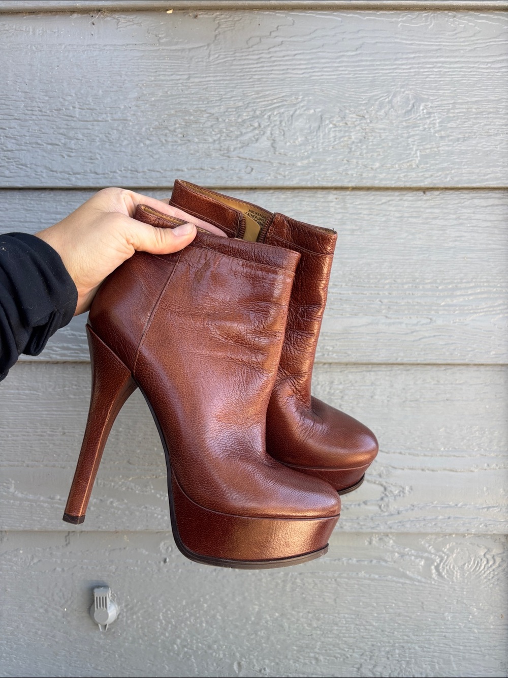 Nine West Brown Leather High Heel Platform Ankle Booties